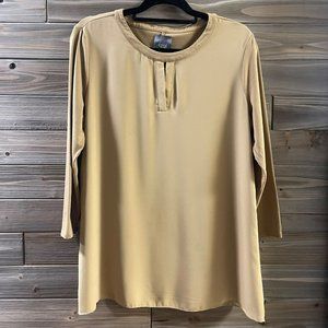 LYSSE New York Windsor Camel Mixed Media Chiffon Overlay Tunic Top Women Size L